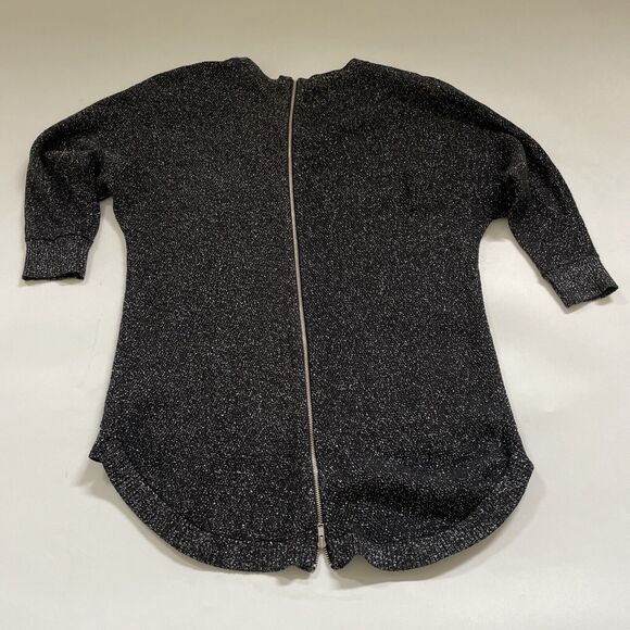 EXPRESS Black Silver METALLIC SPARKLE SWEATER Knit Top FULL Zip Back XS - Picture 4 of 9
